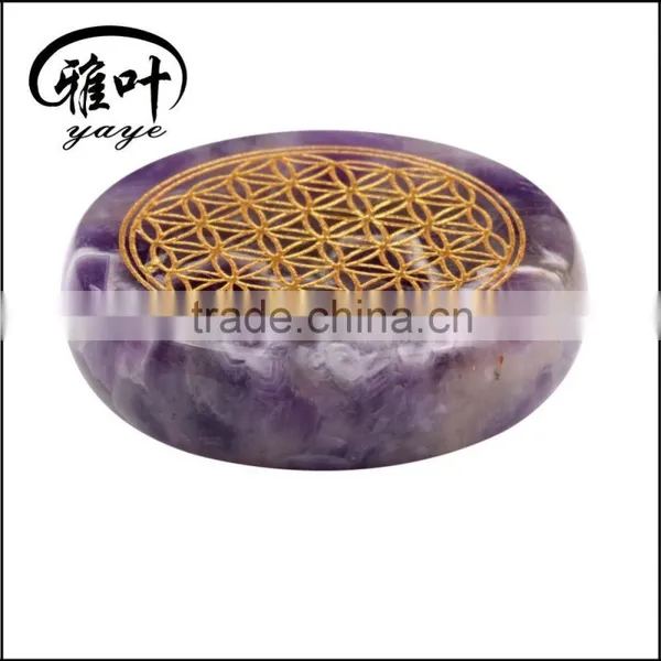 Wholesale Semi-precious Amethyst Stone Engraved Flower of Life Round Palm Stone Quality Choice photo-2