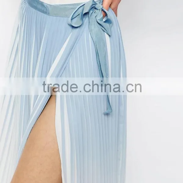 OEM Factory Summer Women Pleated Midi Wrap Skirt For Ladies Wear photo-3