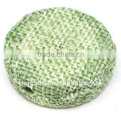 Woven Cloth Woven Beads, Acrylic With Cloth, PaleGreen, Flat Round, 33x11mm, Hole: 3mm.(WOVE-R003-11)