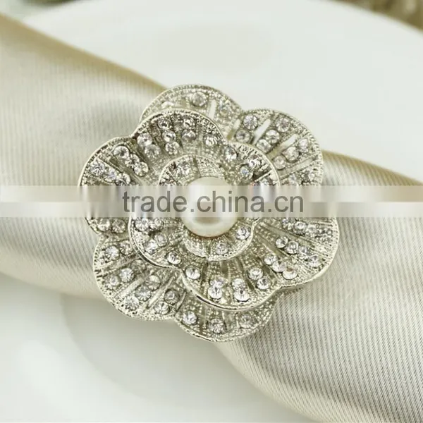 WHOLESALE Pearl Metal Alloy Flower Shape Napkin Ring/Wrap, Weddings Party Home Decoration, Table Decoration
