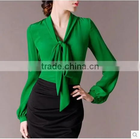 New Fashion Ladies Bowknot Lantern Sleeve Long-sleeved Woman T-shirt