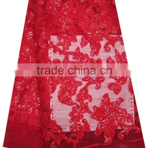 2015 Wholesale New Fantasy African French White Net Sequins Lace Fabric photo-5