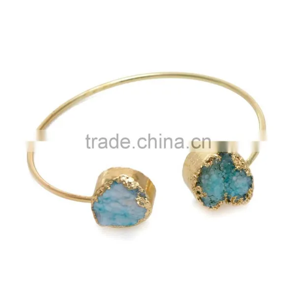 New Arrival Natural Double Druzy Bracelet Expandable Wire Gemstone Bangle Quartz Bracelet photo-3