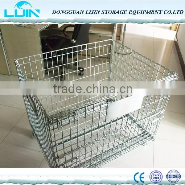 Foldable Stacking Steel Warehouse Storage Wire Cage With Wheels photo-3