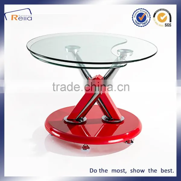 Modern Design Special Shape Revolve Transparent Coffee Table Glass Top Wood Legs photo-6