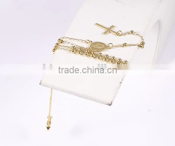 2016 New Arrival Vogue Gold Plated Small Beads Long Chain Cross Necklace photo-5
