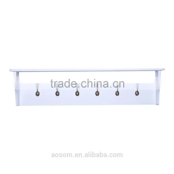 HomCom White 42" 6 Hook Hanging Entryway Shelf Wall Shelf With Hooks photo-2