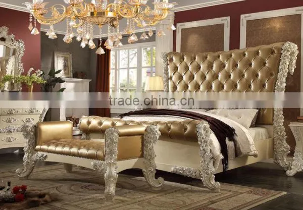 Wooden Hand Carved European Style Fancy Classical Canopy Bedroom Furniture/King Bed For Luxury Villa(MOQ=1 SET) photo-3