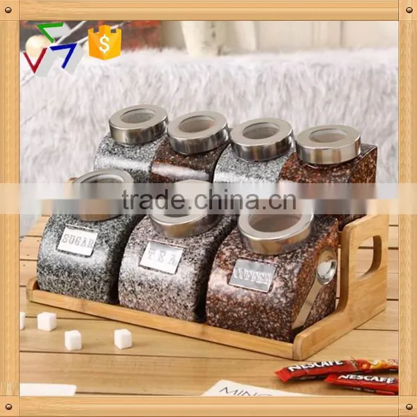 Export to Turkey Colourful Ceramic Porcelain Canister Set,ceramic Canister,storage Jar,ceramic Jarwith Spoon & Bamboo Stand photo-3