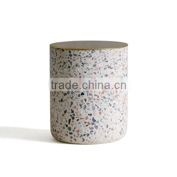 Soy Wax Candle Cup Concrete Terrazzo Candle Jar With Rose Gold Metal Lid photo-2