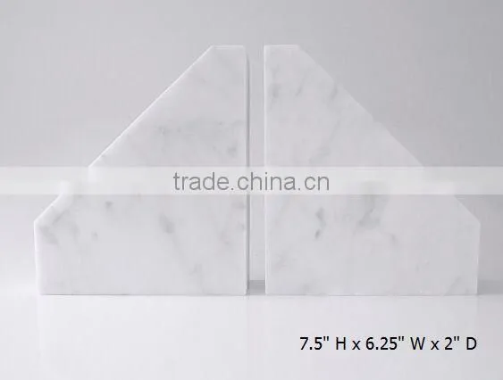Simple Home Library Office Decor Minimalist Bookends White Carrara Marble Contemporary Bookend Stand photo-2