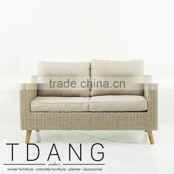 Fiji Wicker Sofa With Wooden Legs - Contemporary Rattan Furniture Garden Bench. photo-3