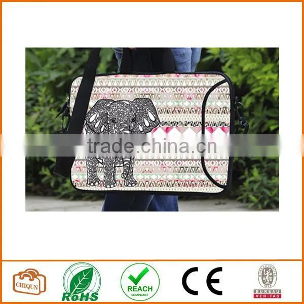 13-Inch Pink Water Ripples Bohemian Style Grey Elephant Neoprene Laptop Sleeve Case Bag Handbag With Extra Side Pocket photo-3