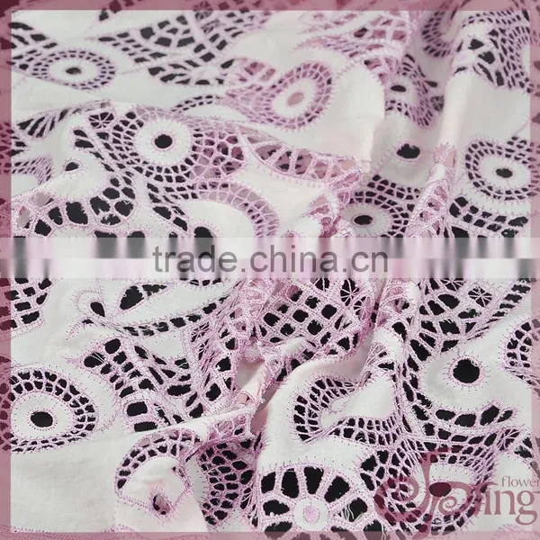 Pink Irregular Hollow Out Cotton Lace Fabric, Elegant Cotton Embroidered Fabric photo-2
