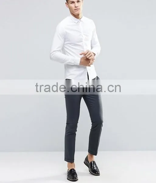 Custom Long Sleeve Spread Collar Mens Breathable 98% Cotton 2% Elastane Casual Business Slim Fit White Solid Shirts photo-4