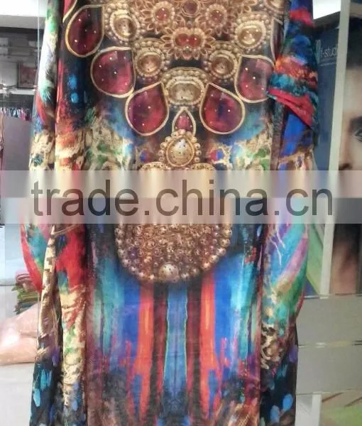 SILK CREPE Crystal Embellished Lace up Kaftan CAFTAN Tunic Poncho Blouse photo-3