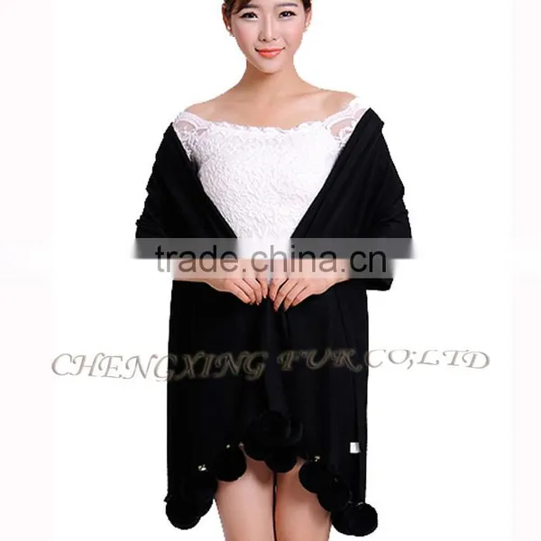 CX-B-P-42C Fur Ball Fashion Women Pashmina Wide Shawl photo-4