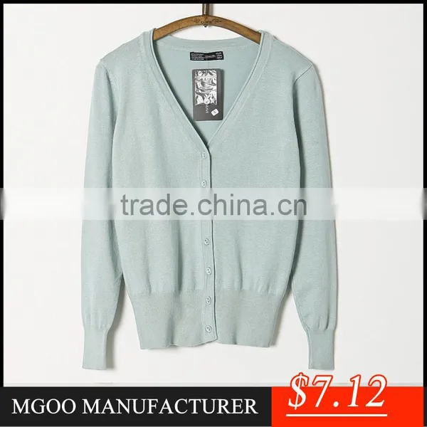 MGOO Cheap Price Stock Black Cotton Women Cardigan V Neck Sweaters Slim Fitting Long Sleeves Outwear photo-2