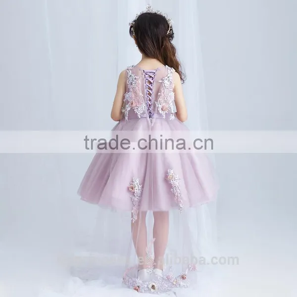 Best Quality Purple Handmade Decoration Girl Party Wear Western Dress photo-6