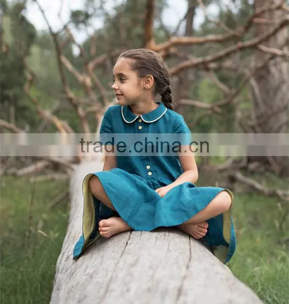 High Quality Washed Girl's Linen Dress Kids Linen Summer Dress photo-3