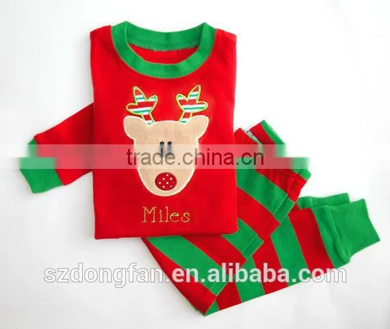 Christmas Pajamas Red and Green Stripe Unique Boy or Girl Names Monogram Personalized Set photo-3