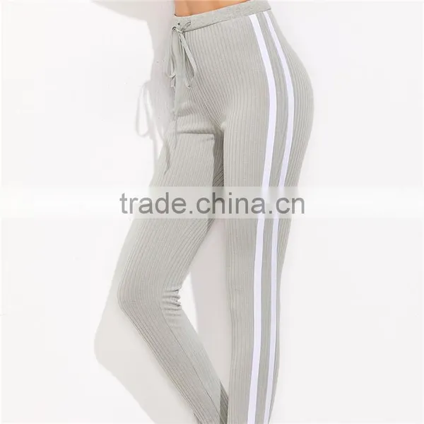 2018 Women Sports Stretchy Drawstring Waist Side Striped Leggings photo-5