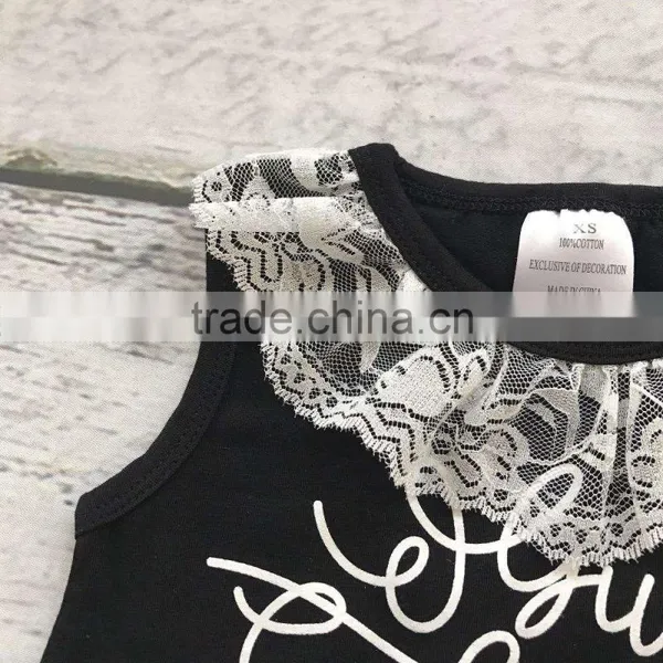 New Baby Girls Clothing Black Cotton Knee-length Straight Boutique His Strength Lace Dress Weakness With Match Accessories photo-6
