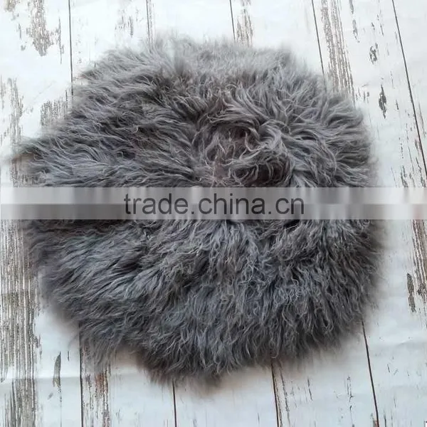 Newborn Wool Ruffle Blanket Flokati Baby Fur Round Rug Backdrop Newborn Photography Props Baby Basket Stuffer Background photo-3