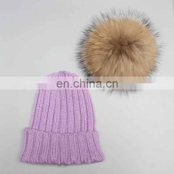 Natural Fur Pompom Hat For Man And Women And Children With Raccoon Ball photo-6