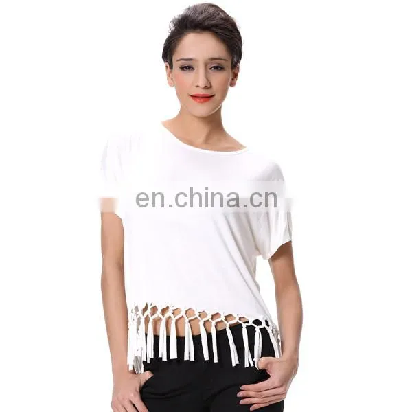 2016 Top Selling New Style Blank White Women T-shirt With Tassel photo-2