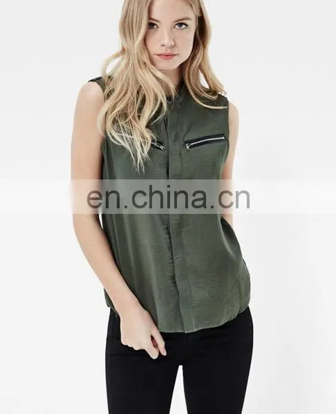 High Quality Boyfriend Sleeveless Shirt Fashion Design Women Summer Top C12811