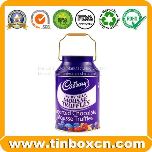 Cylindrical Chocolate Tin Boxes With Handle