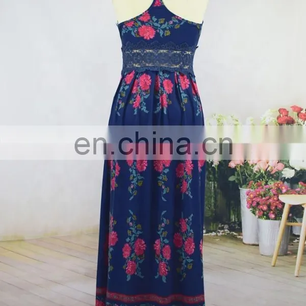 Fashion Design Mommy and me Outfits Blue Floral Printed Mother Daughter Matching Dress photo-5
