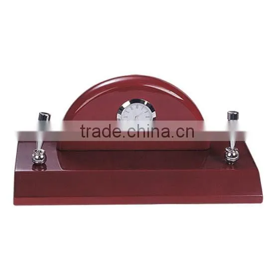 Handmade Pen Holder Fancy Double Pen Stand Wooden Pen Holder With Clock