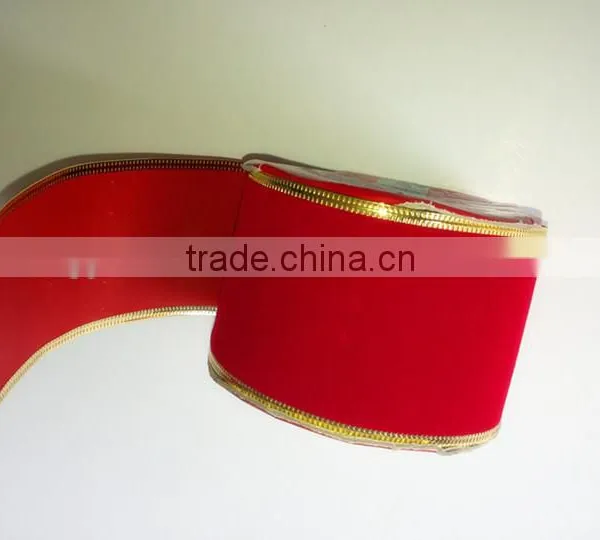 With Gold Lines Christmas Velvet Ribbon Bow Spool/Packing Roll/Velvet Bow