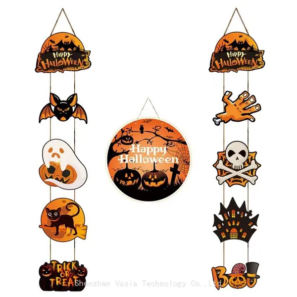 Factory-Supplied Paper Halloween Door Decor - Skeleton & Pumpkin Designs, Party Hanging Supplies photo-4