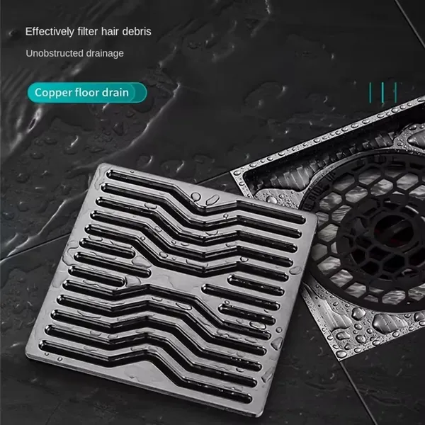 Modern 4-Inch Large Displacement Anti-Backwater Anti-Blocking Brushed Copper Floor Drain Anti-Blockage Bathroom Shower Kitchen photo-5
