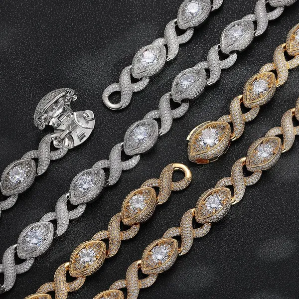 15mm Eye-Shaped Design Link Chain Necklace Fashion Iced Out CZ 8-Shape Infinity Eye Cuban Necklace Women Choker Fine Jewelry photo-3