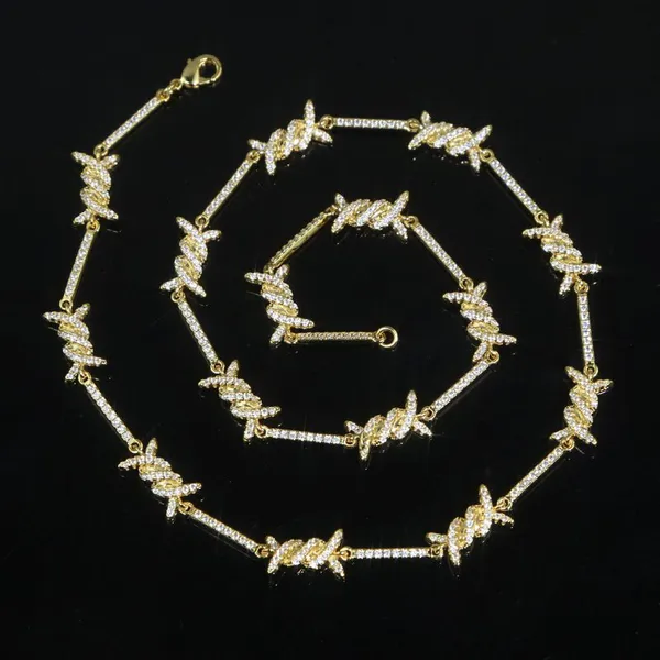 3mm Thin Iced Barbed Wire Necklace Micro Paved Cubic Zirconia Punk Twist Spiked Thorns Charm Link Chain Choker photo-2