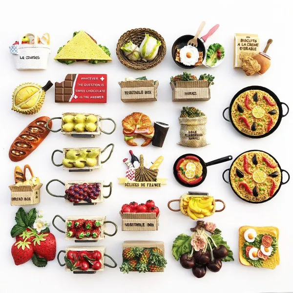 Wholesale Price Personalized Tourist Souvenirs Food Fruits Vegetables Promotional Custom Made 3D Poly Resin Polyresin Fridge Magnet Factory