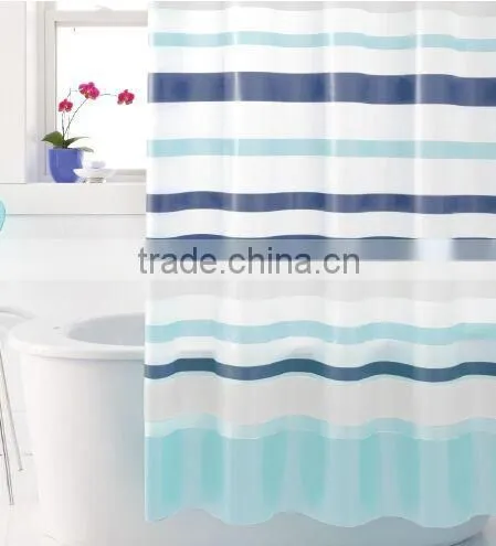 Shower Curtain Waves Stripe Printed, Hot Sale Classic Bathroom Waterproof Curtain photo-4
