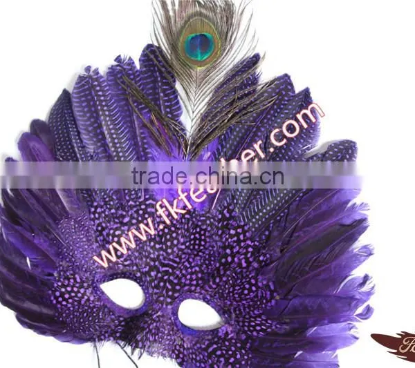 Natural Craft Purple Spot Feather Mask Halloween Decorations photo-2