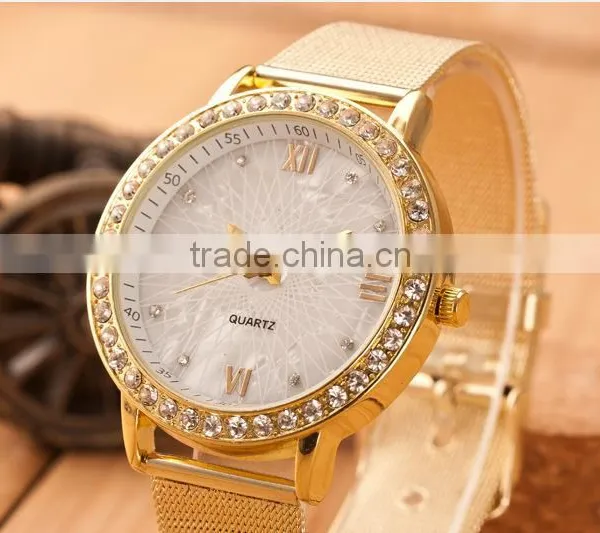 Net Belt New Design Woman's Quartz Watch Fashion Gold Rhinestone Woman Watches Stainless Steel High Quality Women's Watch SB1206 photo-5