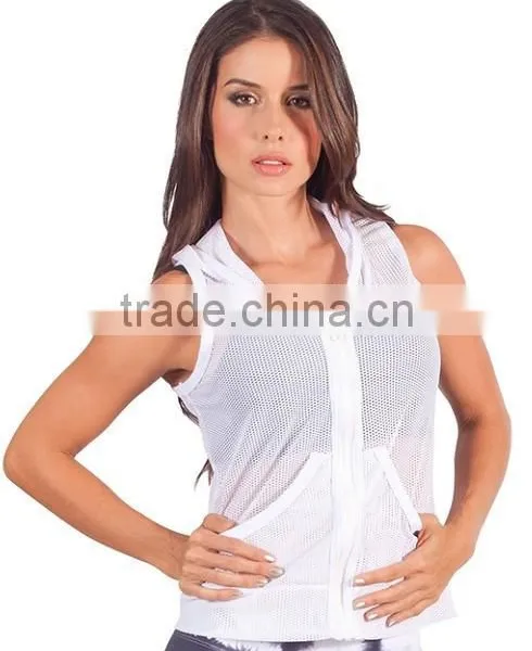 100% Polyester Mesh Womens Hoody Gym Jackets Active Jackets photo-3