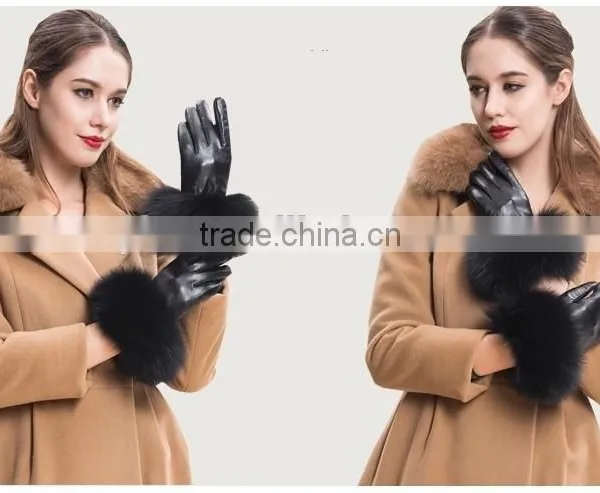 High Quality Sheepskin Gloves With Real Fox Fur Trim Perfect Finger Type photo-4