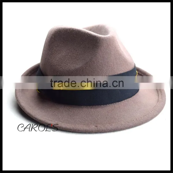 Hot Sale Wool Felt Outdoor Trilby Hat With Black Ribbon Men Trilby Wool Felt Fez Waterproof Hat