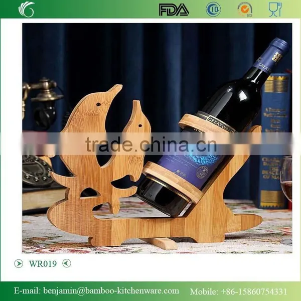 WR002/100% Bamboo Material Hot Sale Dolphin Shaped Bamboo Red Wine Rack photo-3