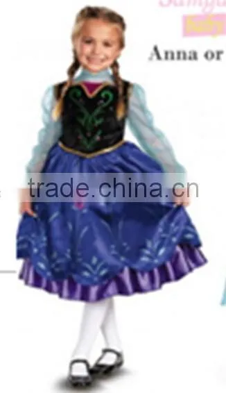 2014 Europe and America Hot Selling Brand New Design Frozen Princess Dress Elsa&anna Cosplay Costume Girls Dress