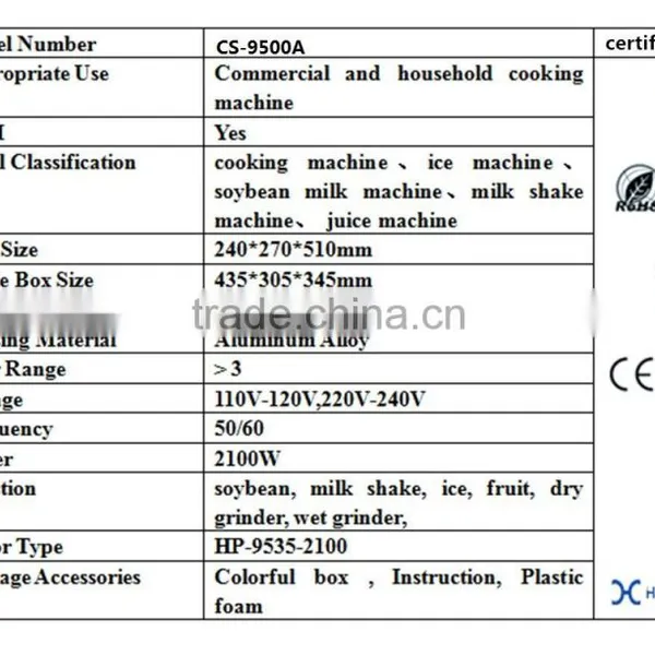 2100W Professional Nutrition Baby Food Blender CS-9500A photo-6