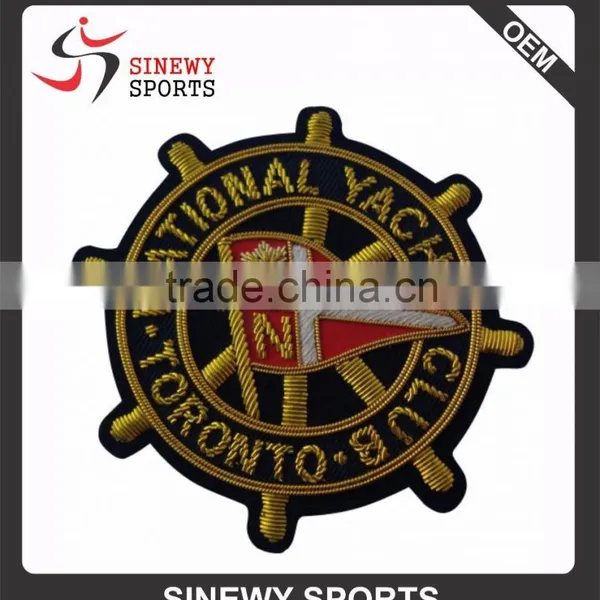 Hand Embroidered Bullion Wire Blazer Crest, Badge, Patch Goldan